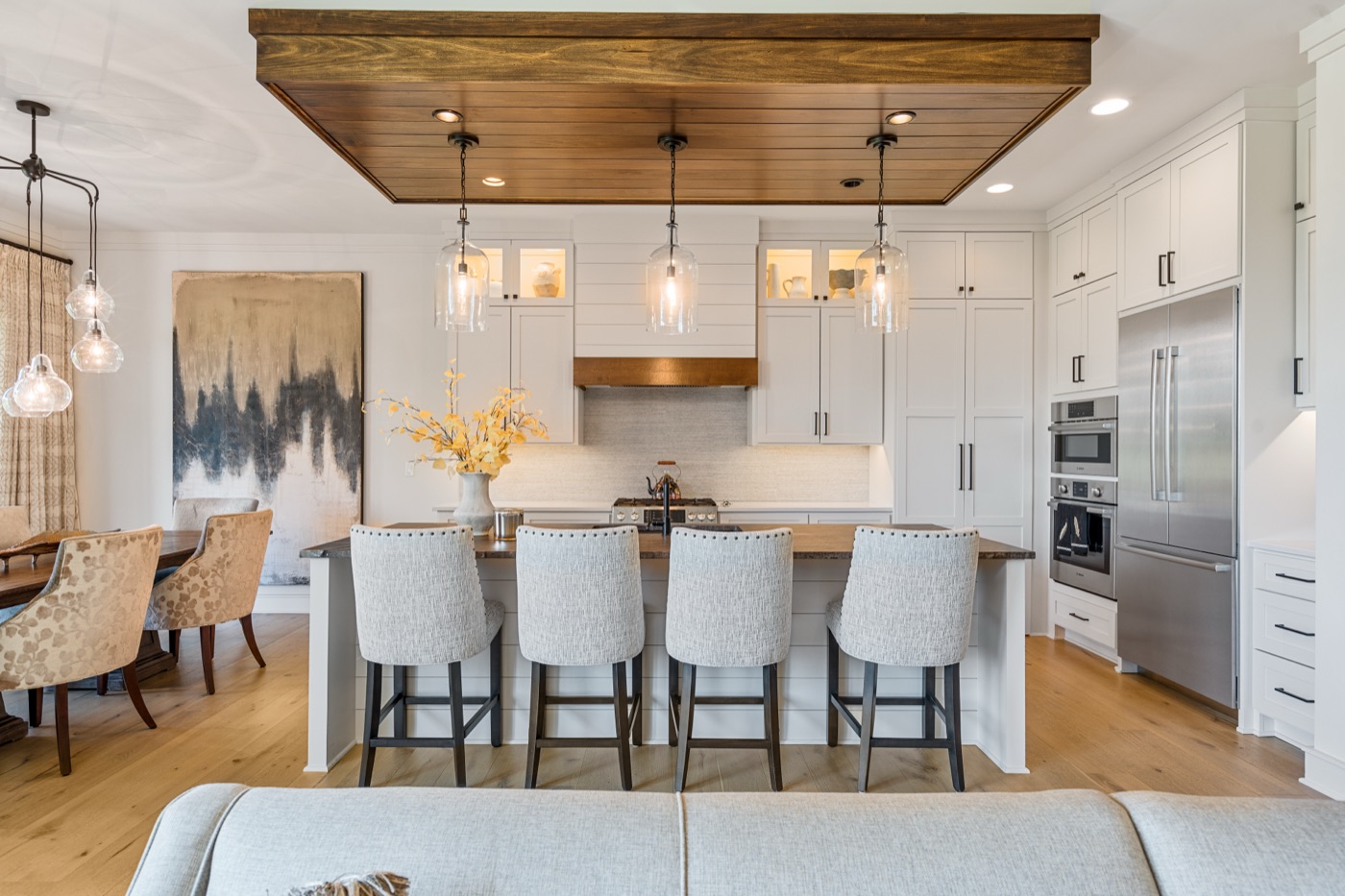 Kitchen with wood ceiling detail